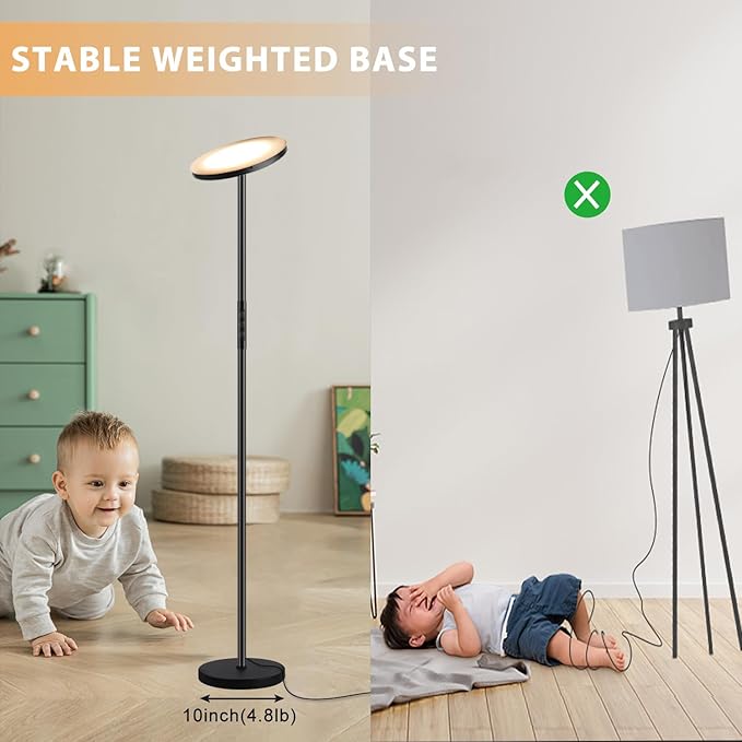 Floor Lamp, Upgraded 36W 3600LM Super Bright Torchiere LED Floor Lamps for Living Room, Stepless Dimmable Color Temperature 2700K-6500K with Remote & Touch Control, Standing Light for Bedroom Office - LeafyLoom