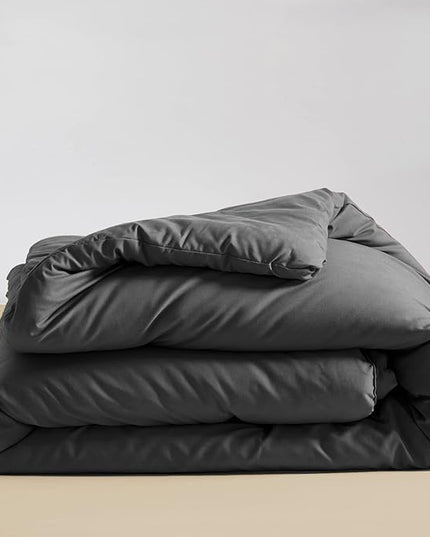 Grey Comforter Set Twin Pure Dark Gray Beddig Set for Kids Teens Adult Solid Gray Color Bedding Set Lightweight Durable Gray Blanket Quilts Set - LeafyLoom