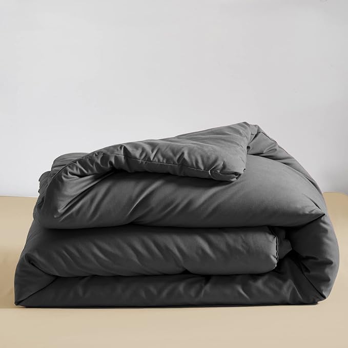 Grey Comforter Set Twin Pure Dark Gray Beddig Set for Kids Teens Adult Solid Gray Color Bedding Set Lightweight Durable Gray Blanket Quilts Set - LeafyLoom