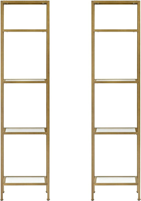 Crosley Furniture Aimee Narrow Etagere Set, Gold and Glass - LeafyLoom