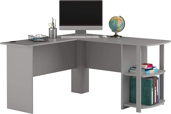 Ameriwood Home Dakota L-Shaped Desk with Bookshelves, Dove Gray - LeafyLoom