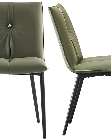 YOUTASTE Dining Chairs Set of 2 Mid Century Modern Upholstered Leather Kitchen Chairs Soft Padded Side Chairs Dinner Chairs with Metal Legs for Living Room Bedroom, Olive Green - LeafyLoom