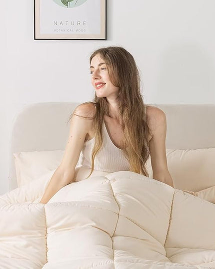 WhatsBedding Queen Comforter Set, Beige Lightweight 3 Pieces Bedding Set for All Season Soft Down Alternative Bed Set with 2 Pillowcases, Queen Size, 88"x90" - LeafyLoom