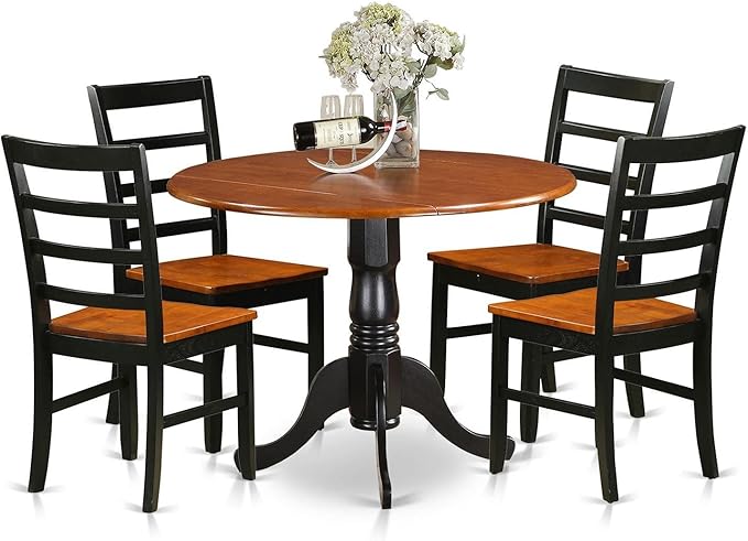 East West Furniture DLPF5-BCH-W Dublin 5 Piece Dinette Set for 4 Includes a Round Room Table with Dropleaf and 4 Dining Chairs, 42x42 Inch, Black & Cherry - LeafyLoom