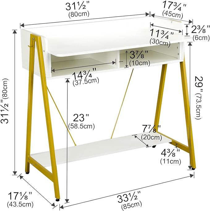 TEAMIX Small White Desk with Drawer and Shelf, Wood Computer Desk for Laptop PC, Gaming Desk with Hooks Vanity Makeup Desk for Girls Home Office Desk - LeafyLoom