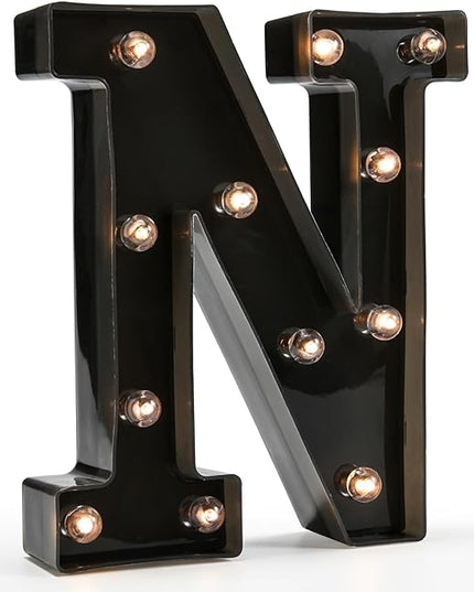 Light Up Black Alphabet Marquee Letters Sign LED Marquee Number Lights Sign for Night Light Home Bar Christmas Lamp Birthday Party Wedding Decoration N - LeafyLoom