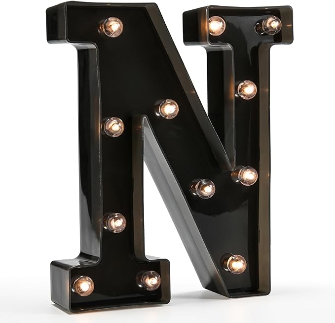 Light Up Black Alphabet Marquee Letters Sign LED Marquee Number Lights Sign for Night Light Home Bar Christmas Lamp Birthday Party Wedding Decoration N - LeafyLoom