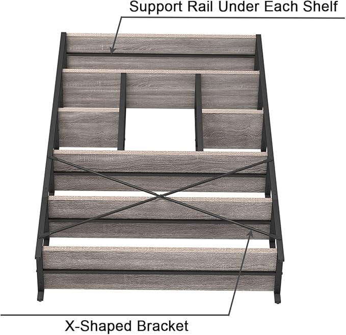 LVB Industrial 6 Tier Bookshelf, Large Tall Open Rustic Vintage Etagere Bookcase, Gray Big Wide Modern Farmhouse Wood and Metal Book Shelf for Home Bedroom Living Room Office Storage, Light Grey Oak - LeafyLoom