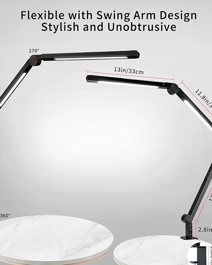 LED Desk Lamp with Clamp Flexible 3 Sections Swing Arm 2 Light Sources Desk Light, 4 Color Modes & 5 Brightness, Eye Caring Led Table Light with Memory Function for Table Lamps for Office - LeafyLoom