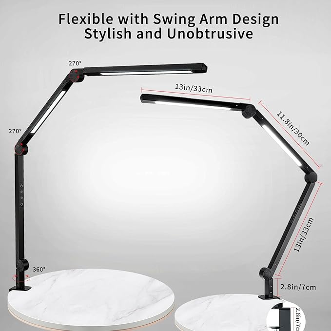 LED Desk Lamp with Clamp Flexible 3 Sections Swing Arm 2 Light Sources Desk Light, 4 Color Modes & 5 Brightness, Eye Caring Led Table Light with Memory Function for Table Lamps for Office - LeafyLoom