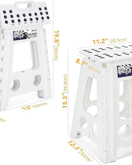 Delxo 16” Folding Step Stool in White,1 Pack Premium Heavy Duty Foldable Foot Stool for Adults,Portable Collapsible Plastic Step Stool,Non Slip Folding Stools for Kitchen Bathroom Bedroom Up to 400LBS - LeafyLoom