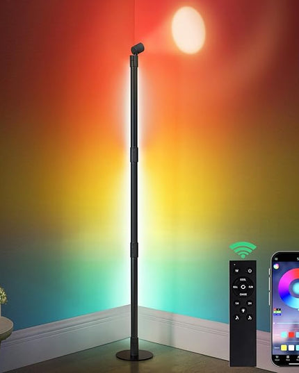 RGB Corner Floor Lamp, LED Color Floor Lamp Mood Lighting with Spotlight, Color Changing Through Music Sync,Timer, Remote, Voice and App Control, Corner Lamp DIY Mode for Play Room - LeafyLoom