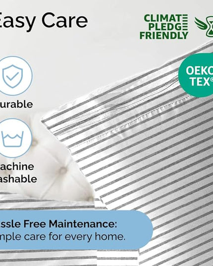 King Size 4 Piece Sheet Set - Comfy Breathable & Cooling Sheets - Hotel Luxury Bed Sheets for Women & Men - Deep Pockets, Easy-Fit, Soft & Wrinkle Free Sheets - Grey Stripes Oeko-Tex Bed Sheet Set - LeafyLoom