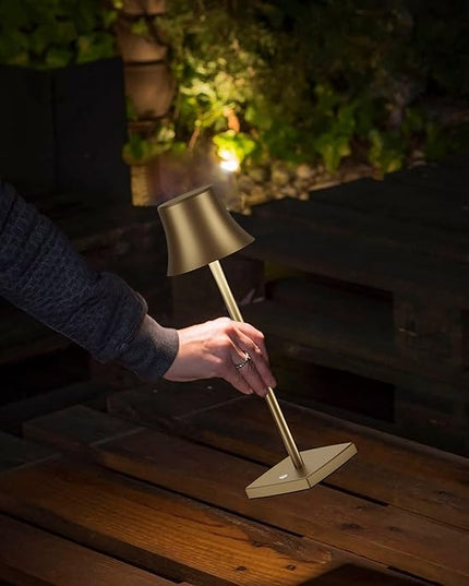 Cordless Table Lamp, Rechargeable Battery 5000mAh Metal USB LED Portable Powered Desk Lamp, 3 Levels for Restaurants Bedroom Outdoor (Antiqued gold) - LeafyLoom