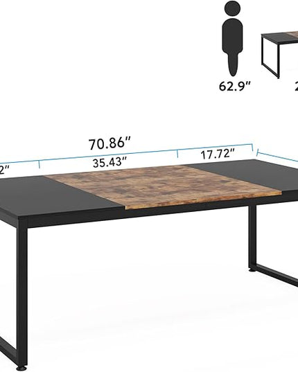 70.8 Inch Executive Desk, Large Computer Office Desk, Industrial Simple Business Study Writing Table for Home Office - LeafyLoom