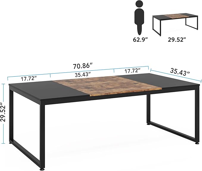 70.8 Inch Executive Desk, Large Computer Office Desk, Industrial Simple Business Study Writing Table for Home Office - LeafyLoom