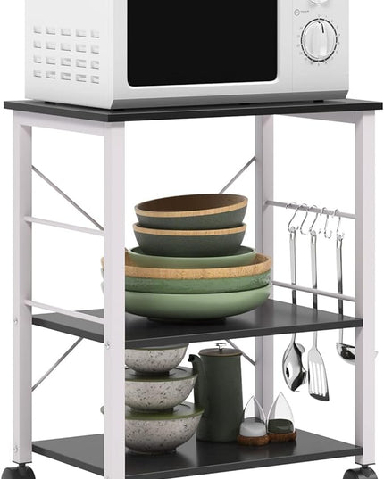 sogesfurniture 3-Tier Kitchen Baker's Rack Utility Shelf Microwave Oven Stand Storage Cart Workstation Shelf 3-Tier Kitchen Utility Cart on Wheels with Storage,Black Brown - LeafyLoom