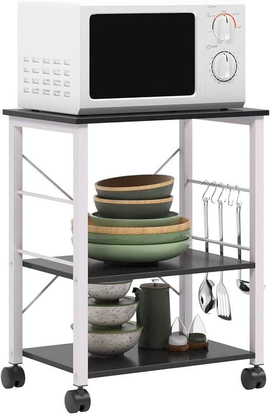 sogesfurniture 3-Tier Kitchen Baker's Rack Utility Shelf Microwave Oven Stand Storage Cart Workstation Shelf 3-Tier Kitchen Utility Cart on Wheels with Storage,Black Brown - LeafyLoom