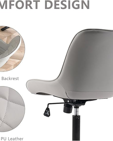 YOUNIKE Desk Chair with Wheels Armless Office Chair Swivel Rolling Task Chair with Back Upholstered Faux Leather Computer Chair Height Adjustable Modern Ergonomic Seat, Loads 300 lbs, Grey - LeafyLoom