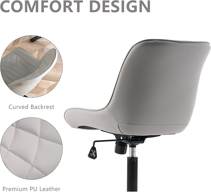 YOUNIKE Desk Chair with Wheels Armless Office Chair Swivel Rolling Task Chair with Back Upholstered Faux Leather Computer Chair Height Adjustable Modern Ergonomic Seat, Loads 300 lbs, Grey - LeafyLoom