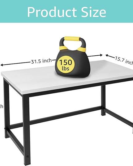 White Modern Coffee Table Wood for Living Room Rectangle Metal Simple Minimalist Center Table, Small Narrow Coffe Table, 32 Inch White Black - LeafyLoom