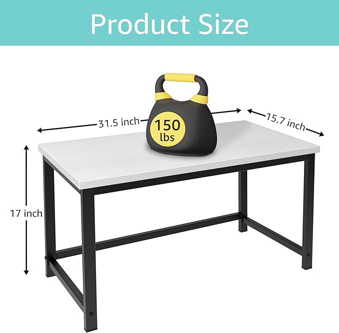 White Modern Coffee Table Wood for Living Room Rectangle Metal Simple Minimalist Center Table, Small Narrow Coffe Table, 32 Inch White Black - LeafyLoom