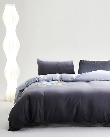 Gray White Gradient Comforter Set Queen Gray Velvet Bedding Comforter Modern Plain White and Deep Gray Gradient Soft Quilt Farmhouse Flannel Comforter Warm Queen Bed Comforter - LeafyLoom