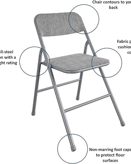 COSCO Premium 5-Piece Dining Set, with 34" Vinyl Top Card Table and 4 Fabric Padded Seat & Back Folding Chairs, Gray - LeafyLoom