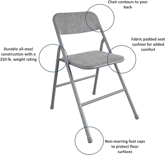 COSCO Premium 5-Piece Dining Set, with 34" Vinyl Top Card Table and 4 Fabric Padded Seat & Back Folding Chairs, Gray - LeafyLoom