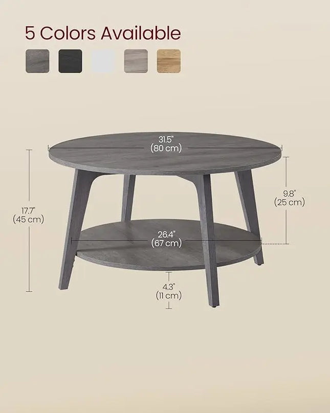 VASAGLE Round Coffee Table, 2 Tier Coffee Table with Storage, for Living Room, 31.5 x 17.7 Inches, Easy to Assemble, Misty Gray ULCT243G68 - LeafyLoom