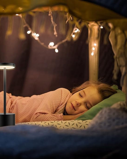 LED Cordless Table Lamp,Rechargeable Battery Operated Lamp,Metal Stepless Dimmable Portable Indoor and Outdoor Night Light,for Home Office/Living Room/Restaurant/Study/Farmhouse.(Black) - LeafyLoom