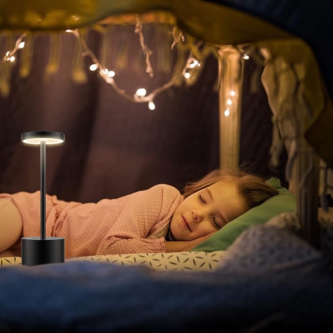 LED Cordless Table Lamp,Rechargeable Battery Operated Lamp,Metal Stepless Dimmable Portable Indoor and Outdoor Night Light,for Home Office/Living Room/Restaurant/Study/Farmhouse.(Black) - LeafyLoom