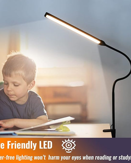 LED Desk Lamp with Clamp, Clamp Light, Tall Desk Lamp with Long Gooseneck, 11W, 850 LMS, 3 Color Modes, 10 Brightness Levels, Eye-Caring, Clip on Desk Light for Reading, Home, Office - LeafyLoom