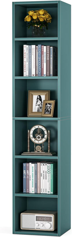 70.9 Inch Tall Narrow Bookcase, Corner Bookshelf 6 Tier Cube Display Shelf Storage Organizer for Small Space, Blue - LeafyLoom