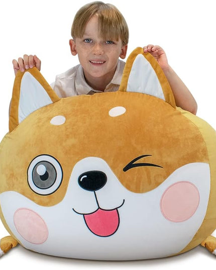 Shiba Inu Dog Stuffed Animal Storage for Children Room Decorations, Boys and Girls Bean Bag Chairs, Toys Organizers, Velvet Fabric Super Soft Large Size Cover Only - LeafyLoom