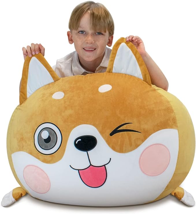 Shiba Inu Dog Stuffed Animal Storage for Children Room Decorations, Boys and Girls Bean Bag Chairs, Toys Organizers, Velvet Fabric Super Soft Large Size Cover Only - LeafyLoom