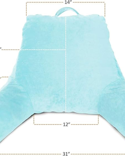 Clara Clark Reading Pillow, Standard Back Pillow for Sitting Up in Bed, Memory Foam Back Support Pillow, Reading Pillows for Sitting in Bed, Light Blue Sit Up Pillow for Bed, Arm Pillow with Pockets - LeafyLoom