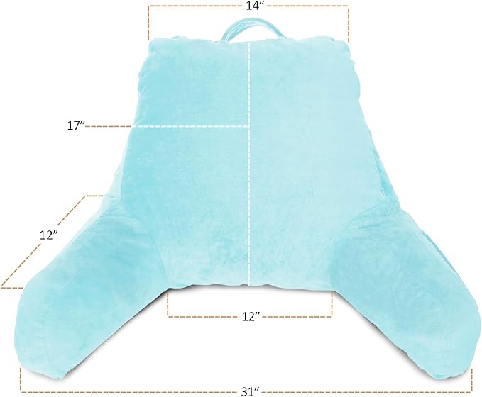 Clara Clark Reading Pillow, Standard Back Pillow for Sitting Up in Bed, Memory Foam Back Support Pillow, Reading Pillows for Sitting in Bed, Light Blue Sit Up Pillow for Bed, Arm Pillow with Pockets - LeafyLoom