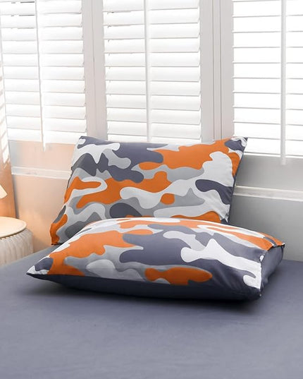 Meeting Story Kids Camo Bedding Set, Army Camouflage Bedding Twin Comforter Set for Boys Girls Teens Bedroom Decoration (Orange, Twin 5Pcs) - LeafyLoom