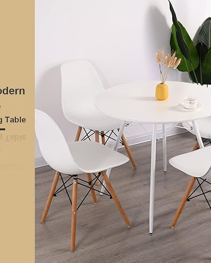 White Round Dining Table Round Table Dia 31.5" Wood Top Metal Legs Simple Modern Kitchen Table for 2 to 4 People Small Place Cafe Office Conference - LeafyLoom