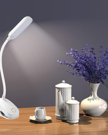 COLORLIFE Desk Lamp Clip On Light-7W 2600mAH Flexible Gooseneck Battery Operated Rechargeable Reading Lamp with Clamp & Stepless Brightness for Desk,Piano,Bed Headboard and Computers - LeafyLoom