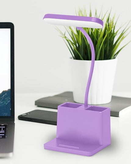AXX Purple Desk Lamp, Study Lamp/Desktop Lamps for Small Spaces - Small, Battery Operated, Rechargeable, Cute, Gooseneck, Mini, Cordless - College Dorm Room/Home Office Desk Accessories - LeafyLoom