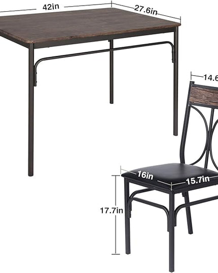 VECELO 5 Piece Kitchen Room Chairs Set for Home, Dinette, Breakfast Nook, Farmhouse, Small Space, Dining Table for 4, Dark Brown - LeafyLoom
