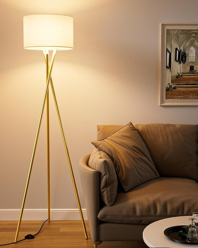 66IN Tripod Floor Lamp, Gold Standing Lamps with E26 Bulb Included, Mid Century Modern Tall Lamps for Living Room Bedroom Home Decor - LeafyLoom