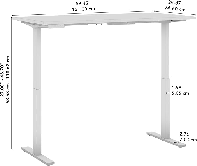 Bush Business Furniture Move 60 Series 60W x 30D Electric in Natural Elm with Silver Base, Ergonomic Sit-Stand Computer Table for Home and Professional Office - LeafyLoom