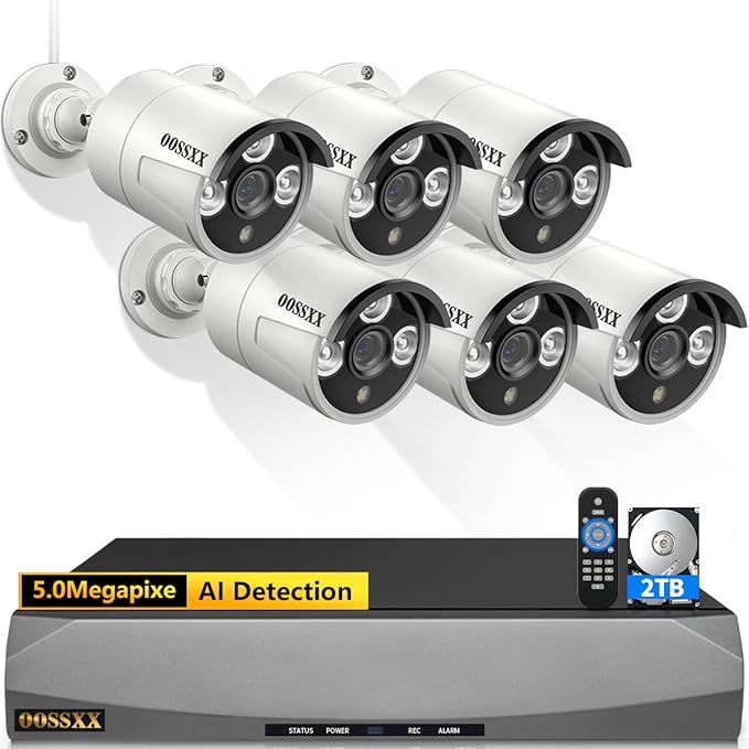 OOSSXX (HD 2.7K 5.0MP with Audio) Outdoor Wired Security Camera Systems PoE Outdoor Surveillance Video System OOSSXX