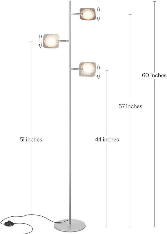 Brightech Tree Floor Lamp for Living Rooms & Offices, Dimmable Standing Lamp for Bedroom Reading, LED Spotlight Floor Lamp, Tall Lamp with Adjustable Panels for Minimal Space Use - Silver - LeafyLoom