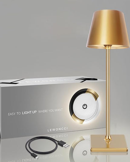 2 Pack Cordless Table lamp, 5200mAh Battery Operated Lamp,3 Color Stepless Dimming Desk Lamp,IP54 Waterproof Outdoor Table Lamps for Restaurant/Bedroom/Bars/Camping/Cafe Night Light (Gold-2) - LeafyLoom