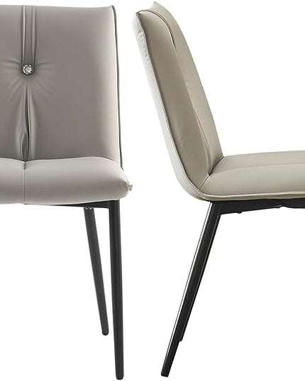 YOUTASTE Modern Dining Chairs Set of 2 Upholstered Leather Kitchen Chairs Soft Padded Side Chairs Dinner Chairs with Metal Legs for Living Room Bedroom, Light Grey - LeafyLoom