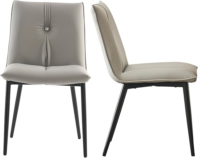 YOUTASTE Modern Dining Chairs Set of 2 Upholstered Leather Kitchen Chairs Soft Padded Side Chairs Dinner Chairs with Metal Legs for Living Room Bedroom, Light Grey - LeafyLoom
